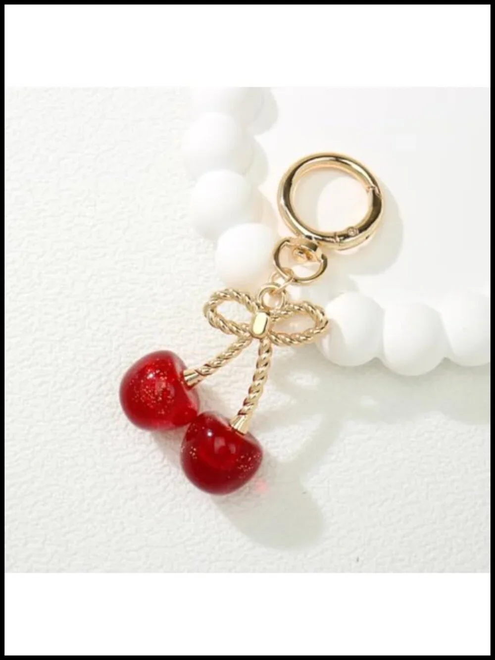 Glittery Resin Cherry Bag Charms Keychain Gold-Plated Metal Lobster Clasp Purse